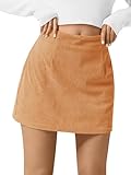 Wenrine Womens Corduroy Mini Skirt High Waisted Basic Casual A-line Short Skirts Orange