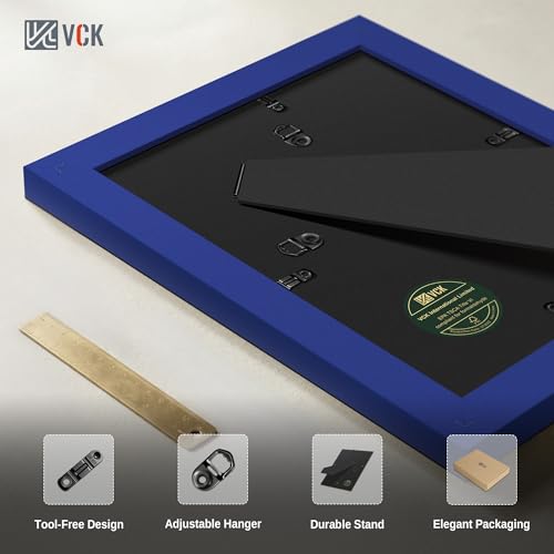 Image of VCK 8x10 Picture Frame Set of 3 - Royal Blue, Wide Border Solid Wood Frame, Display Pictures in Horizontal and Vertical, for Home, Office, Gallery, Woodgrain Series, Wall Hanging