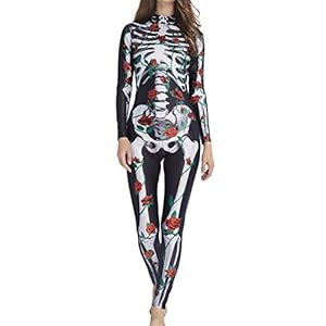 AIDEAONE Disfraz de Halloween Señoras Esqueleto Mono Huesos Esqueleto Traje Carnaval