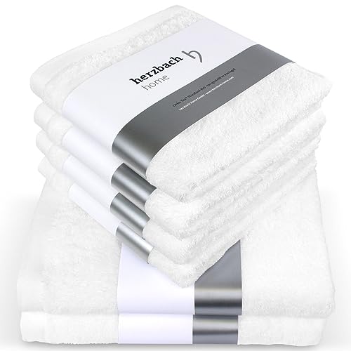 herzbach home Kit de 6 Serviettes Premium (Blanc) - 4 de 50x100cm et 2 de 70x140cm - Serviettes de...