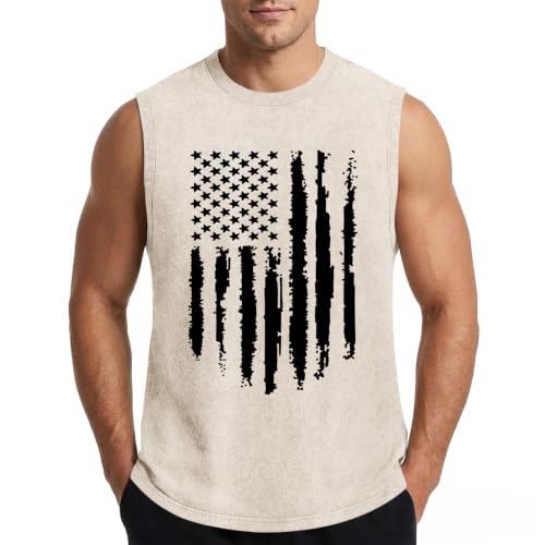 Weripoah Mens American Flag 4th of July Tanks Top USA Patriotic Graphic Sleeveless Tank Independence Day Vintage Muscle Tops(Apricot,M)