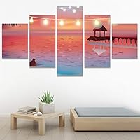 SIGNWIN 5 Panel Canvas Wall Art Modern Art Beach Coastal Multicolor Photography Relax/Calm Tropical for Home Decorations Ready to Hang - 60