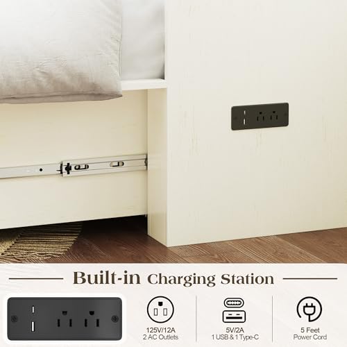 Image of LUXOAK Twin Murphy Bed with 6 inch Tri-Fold Memory Foam Mattress, Storage Drawer & Charging Station, Space-Saving Design for Home Office or Guest Room, White