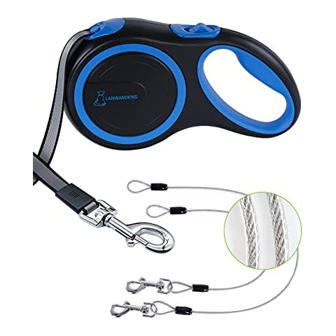 26FT Chew Proof Retractable Dog Leash with 2 Heavy Duty Anti-Chewing Wire Ropes, 360° Tangle-Free Dog Lead with Anti-Slip Handle for Small/Medium/Large Dogs Blue Cover