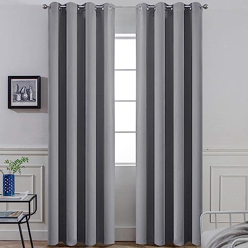 Yakamok Blackout Curtains Room Darkening Thermal Insulated Window Panels,Solid Grommet Top Drapes for Bedroom/Living Room(52Wx90L, Grey, 2 Panels)