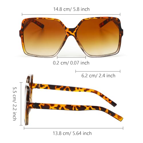 Frienda 2 Pairs Oversized Square Sunglasses Big Large Wide Retro Vintage Shades for Women2