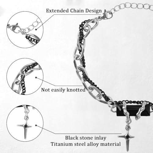 Image of PROBEROS Bracelet for Men Gothic Double Chain Star Charm Link Chain Punk Hip Hop Unisex Style Rock Cool Adjustable Bracelet Gifts for Boyfriend & Husband
