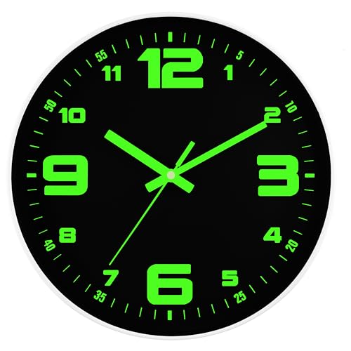 DIYZON Leuchtende Wanduhr, Geräuschlos, Nicht tickend, 30 cm, Nachtlicht-Wanduhren, Batteriebetrieben, Moderne Glas-beleuchtete Wanduhr, Dekorativ für Küche, Zuhause, Schlafzimmer, Büro