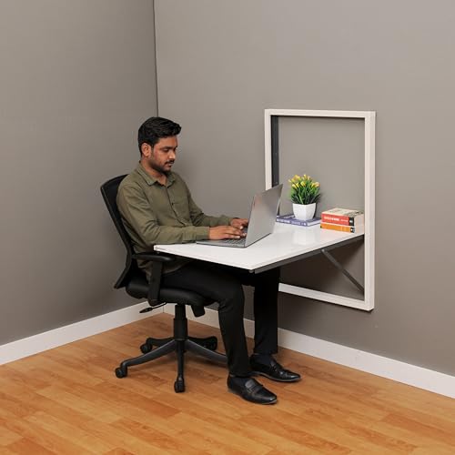 Invisible Bed Wall Mounted Foldable Dining, Computer, Study Table Desk For Adults (Material: Mdf, Color: Wool White Top, Size : 25.74 X 36 X 39 Inch) Wool White, Glossy - Image 3