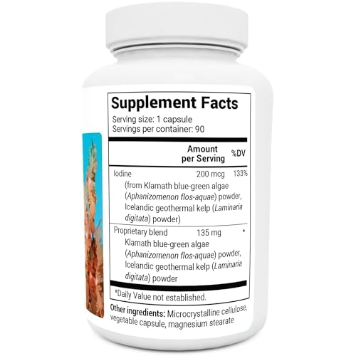 Dr. Berg Sea Kelp Enhanced Iodine - 200 mcg of Premium Iodine - Seaweed Blend Includes Klamath Blue-Green Algae & Sea Kelp - 90 Capsules