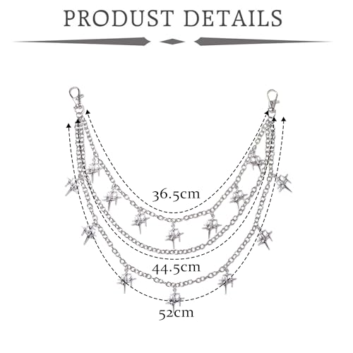 Longita Pants Chain for Men Jean Chains for Women Y2K Star Jean Pocket Chain for Pants Biker Hip Punk Chains Silver Y2K Jewelry for Women Accessory Trendy Fashion for Music Festival Concert Cosplay3