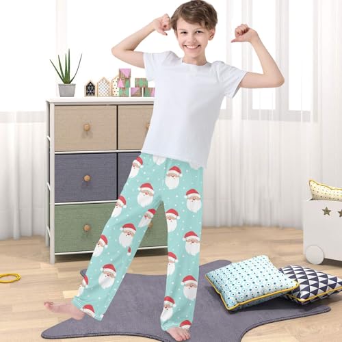 Boy's Pants Cartoon Christmas Santa Claus Light Blue Jogger Pants Elastic Long Bottoms with Pockets 6-14 Years4