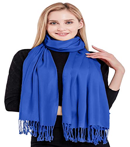 CJ Apparel Royal Blue Solid Color Tassels Design Nepalese Shawl Seconds Scarf Wrap Stole Throw Head Wrap Pashmina Hand Made in Nepal New4