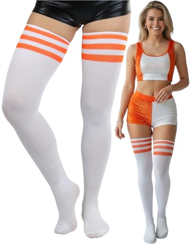 Image of ToBeInStyle Women's Heavyweight Knit Thigh High Long Socks w /Contrast 3 Stripe Top Band