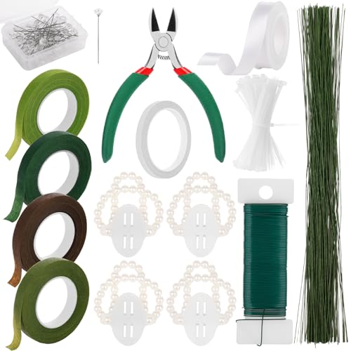 MAPVOLUT 262-Piece Floral Tape & Wire Kit - Professional Florist Supplies for Bouquets Corsages Wreath Making | Includes Green Floral Tape Florist Wire for Wedding DIY Mothers Day Bouquet