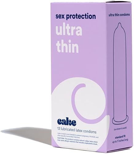 Hello Cake Ultra Thin Condoms, Lubricated Natural Latex. Condoms for Men for a Natural Fit, BPA Free, Fragrance-Free, Glycerin Free – 12 Count