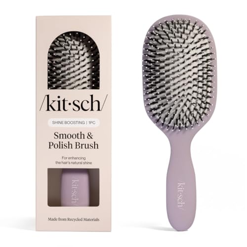 Kitsch Smooth & Polish Brush – Dual Bristle Detangler Brush, Shine & Frizz Control – Vegan Boar & Nylon Hair Brush w/Cushioned Pad for Scalp Massage – Hair Care Tool for All Hair Types - Soft Violet