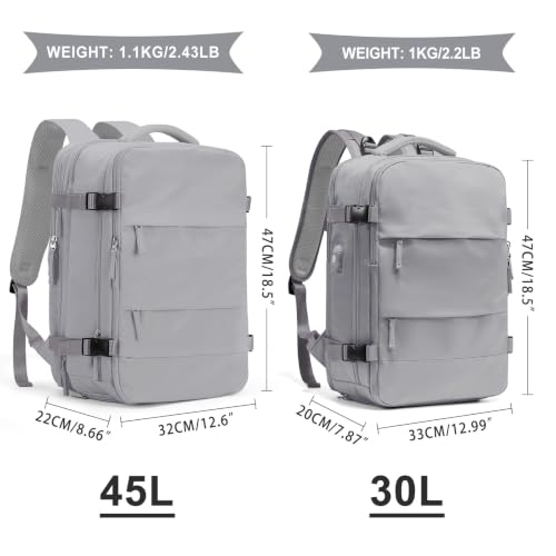 Image of coowoz Large Travel Backpack For Women Men, Carry On Backpack,Hiking Backpack Waterproof Outdoor Sports Rucksack Casual Daypack Expandable Heavy Duty Extra large Backpack Grey Expansion