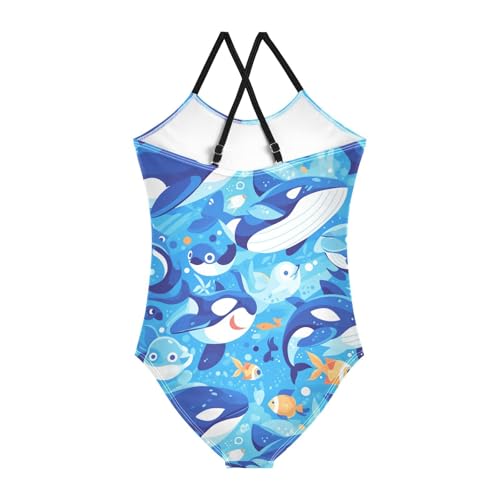 Killer Whale Blue Girls 1 Piece Bathing Suit Beach Swimming Suits Adjustable Strap Quick Dry2