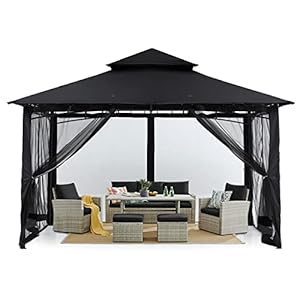 MASTERCANOPY Outdoor Garden Gazebo for Patios with Stable Steel Frame and Netting Walls (10×10,Black)