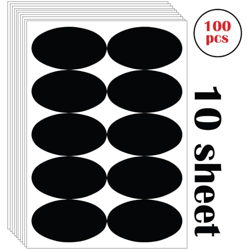 Image of CVANU Spice Jar Label Stickers (100PCS - Black) Self-Adhesive Kitchen Container Labels with White Marker | Matte Writable Stickers for Spice Bottles, Storage & Masala Boxes | Oval Design Blank Labels