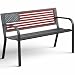 MAKE CHANGES Outdoor Bench, Sturdy Metal Garden Bench with Classic Stars and Stripes Design Metal Backrest, 2-Person Patio Bench for Outside Seating, Cast Iron Steel Porch Yard Lawn Furniture, Red
