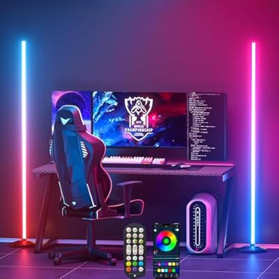 Uocub Corner Floor Lamp, 2 Pack RGB Corner Lamp with App/Remote/Button Control, Smart LED Floor Lamp with 16 Million DIY Colors & 68+ Scene, Music Sync for Living Room, Bedroom, Gaming Room