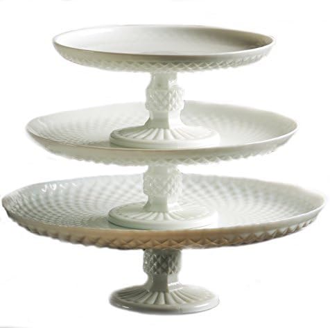 Glassware Elegent 3 in 1 Cupcake or Cake Stand - Mix and Match Use As a One Tier, Two Tier or Three Tier or As 3 Separate Cake Stands - 10" High X 12" Diameter (White Diamond Design)