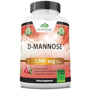 NaturaLife Labs Organic D-Mannose 1300 mg with Cranberry Extract 100 mg – 100 Vegan Capsules – Non-GMO, Gluten-Free, Vegan