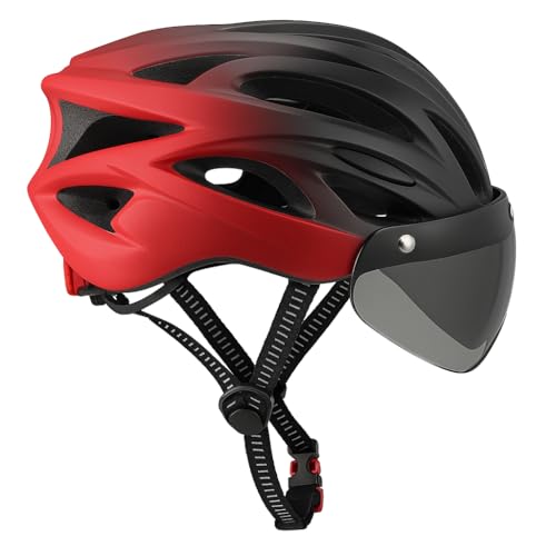 Image of Lista Adults Bike Bicycle Helmet Cycling /Climbing /MTB /BMX Adjustable with Removable Shield Visor /Safty Rear Led Light for Road Men&Women (Black red White)