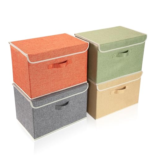 BrilliantJo Cajas de Almacenamiento con Tapa, Canasta de Almacenamiento de Ropa Plegable con asa para Juguetes, Libros, Armario, Dormitorio, hogar, 38 * 25 * 25cm 4 colores del arco iris