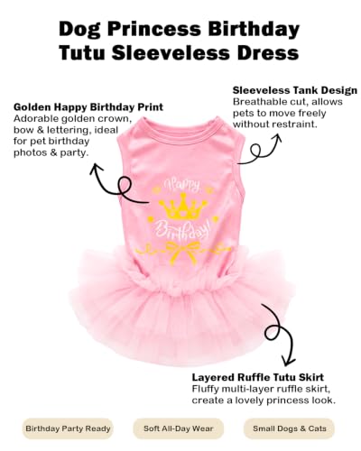 Image of CuteBone Pink Happy Birthday Pet Tutu Dress - Crown Puppy Birthday Costume - Small Dog Clothes Cat Princess Party Outfit SRQ03M