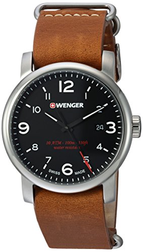 Wenger 'Urban Metropolitan' �r���v �����Y �X�C�X�N�H�[�c �X�e�����X�X�`�[��&���U�[ �J�W���A�� Planned Replenishment (PR) Black Dial, Brown Leather NATO Strap
