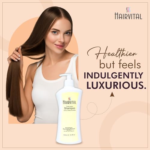Image of Hairvital Triple Action Shampoo 500 ml (Pack of 6) | Anti Hair Fall Shampoo for Men & Women | With Aloe Vera, Wheat Germ Oil & Vitamins | Nourishing, Cleansing & Revitalizing for Dry & Weak Hair