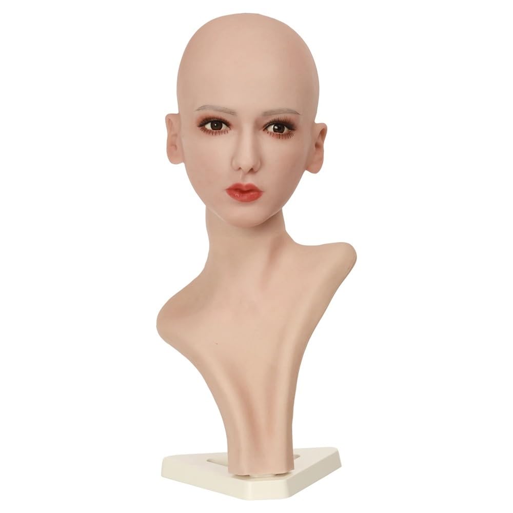 Wig Stand Realistic Silicone Mannequin Head Female Fake Head Display for Wigs, Scarves, Necklaces, Glasses, Accessories Wig Display Holder