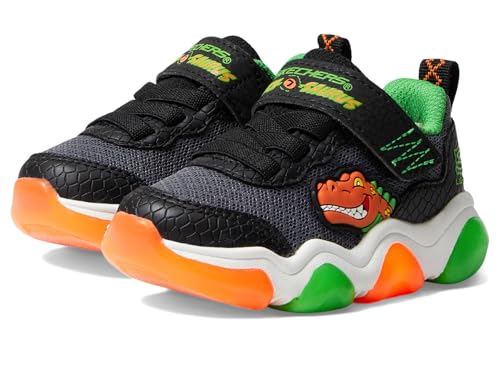Skechers Kids Mighty Glow 2.0 Sneaker, Black/Orange, 7 Toddler