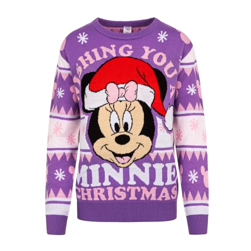 Image of Disney Minnie Mouse Women’s Christmas Jumper | Purple Knit Festive Sweater with Santa Hat Design | Ladies Xmas Acrylic Pullover | Official Merchandise (UK, Numeric, 12, 14, Regular, Regular)