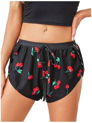 Image of MakeMeChic Women's Pajama Bottoms Floral Print Tie Front Micro Short Side Slit Summer Lounge Shorts