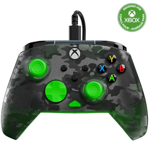 Turtle Beach Rematch Core Camo Negro/Verde - Gamepad con cable - Con licencia para Xbox Series XS, Xbox One y PC - Botones de audio, motores de vibración y disparadores de pulso, cable de 3 m