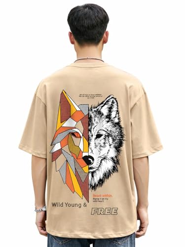 Image of Bewakoof Men's Graphic Printed 100% Cotton T-Shirt - Oversized Fit, Round Neck, Half Sleeves