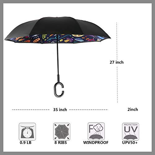 Mrtlloa Kids Windproof Inverted Reverse Umbrella With Uv Protection, C-Shaped Handle Double Layer Stick Rain Umbrella For Boys And Girls, Age 4-13 (Space) #TOP2
