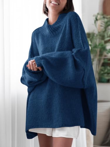 Image of Saodimallsu Womens Oversized Sweaters Mock Neck Batwing Long Sleeve 2026 Fall Trendy Ribbed Knit Casual Tunic Sweater