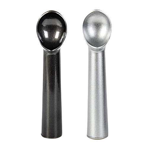 Juego de 2 cucharadas de helado de acero inoxidable clásico antiadherente para puré de patatas, mango anticongelante, pala ergonómica para helado para helado duro, uso profesional y doméstico