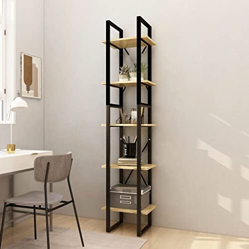 WIFESE Estantería de madera con 5 compartimentos, 40 x 30 x 175 cm, estantería de madera, estantería de pie, estantería de metal, estilo industrial, estantería para salón, color beige
