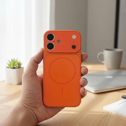 Image of for iPhone 16 Plus |Convert to 17 pro /17 Pro Max Style Premium Back Glass Converter Cover Magnetic Case for iPhone 16 Plus |Convert to 17 pro /17 Pro Max (Orange)