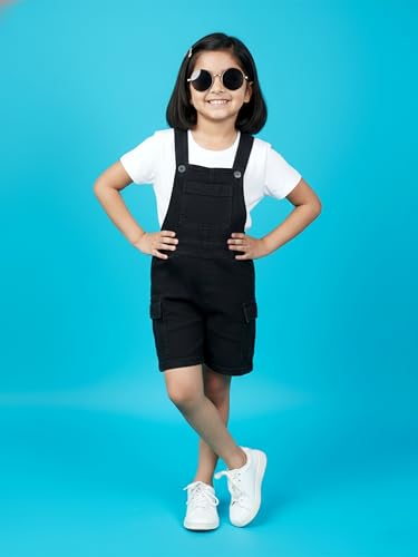 Image of KiddoPanti Unisex Denim Cargo Dungaree Shorts | 69.1% Cotton 29% Spun Poly 1.9% Spandex | Above Knee Length | Soft Breathable Summer Dungaree