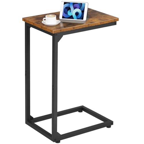 AMHANCIBLE C-Shaped Side Table Bedside Table End Table for Small Spaces Sofa Side Table Coffee Table with Metal Frame for Living Room Bedroom Rustic Brown UHET02CBR-1