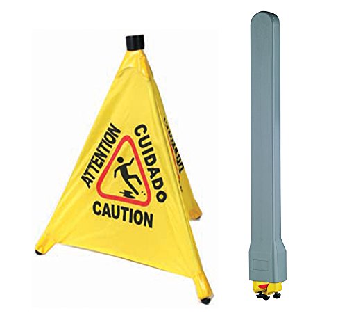 Winco CSF-Set, Caution Sign, Pop-up Safety Cone with Storage Tube 22.4