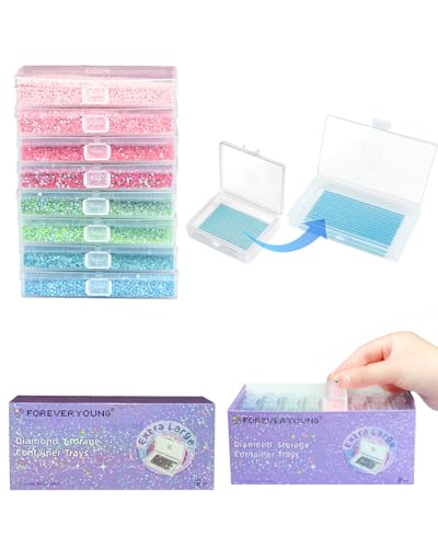 Image of forever young 8PCS Extra Large Diamond Painting Storage Containers Trays | 2-in-1 design keeps diamond art beads organized. Provides bead storage and line-up, with a box package for a tidy workspace.