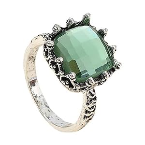 Gixaxak Vintage Light Green Moonstone Princess Diamond Ring Prehnite Gems Wedding Engagement Women Ring Moonstone Women Jewelry Elegant Gemstone Wedding Ring 9